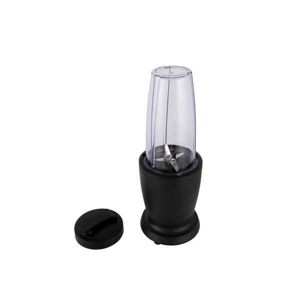 Mainstays Single Serve Blender, Black, 300W, with 1 Tumbler (18oz; AS), 1 Drinking Lid, Stainless Steel Blade