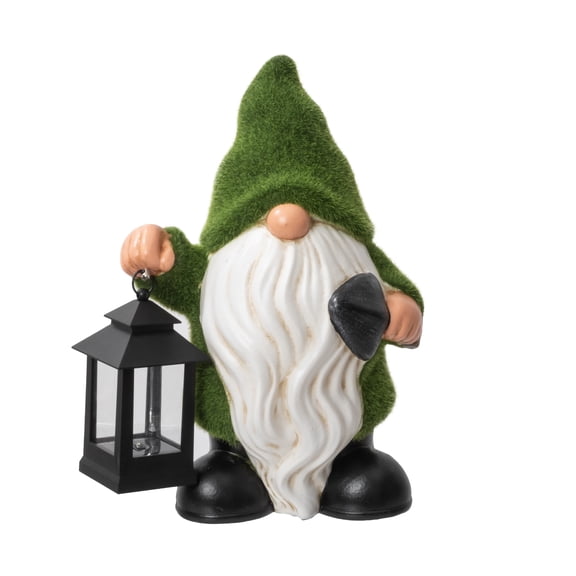 Mainstays Solar Mossy Gnome Garden Statue with LED Lantern
