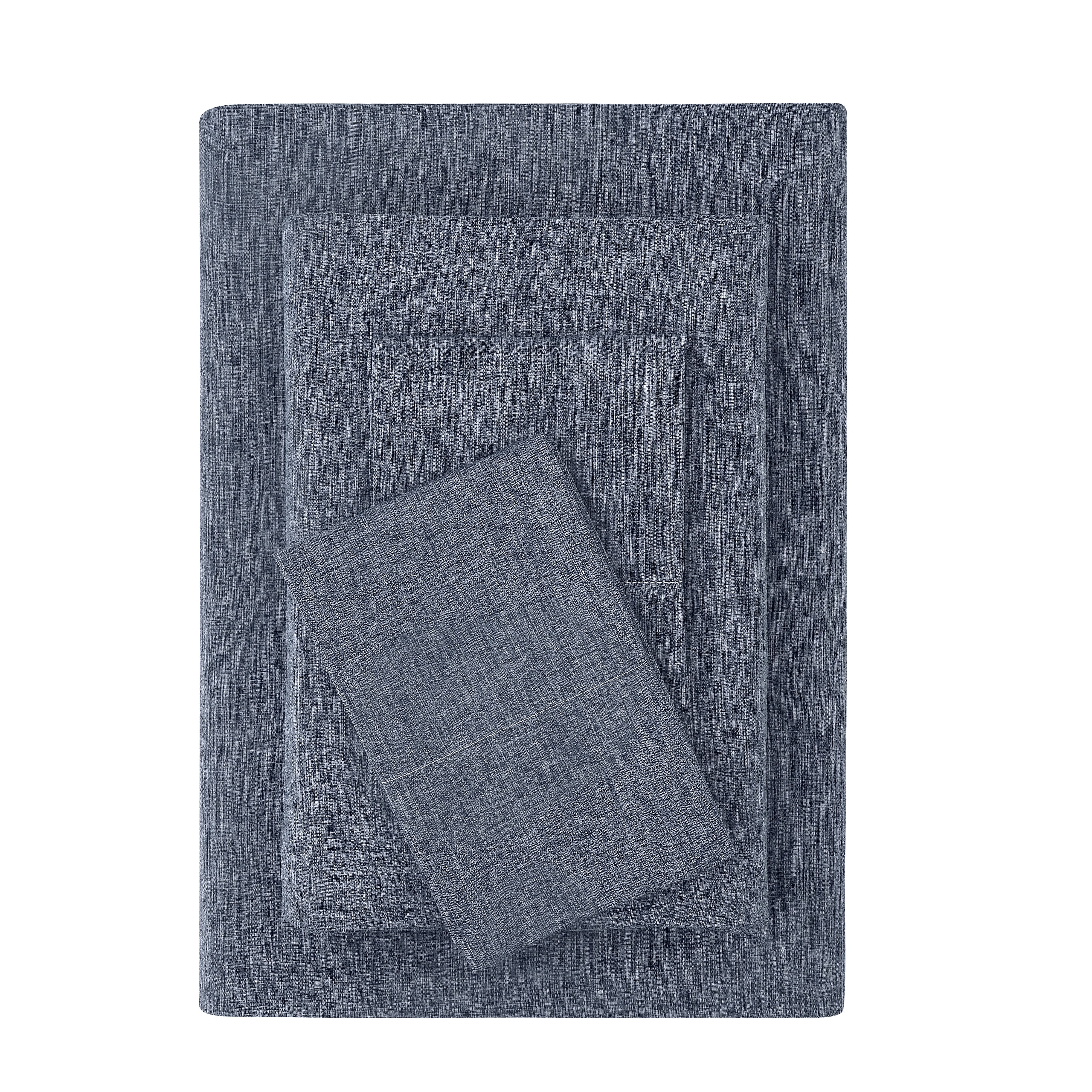 Mainstays Super Soft Textured Microfiber Bed Sheet Set, Full, Navy, 4