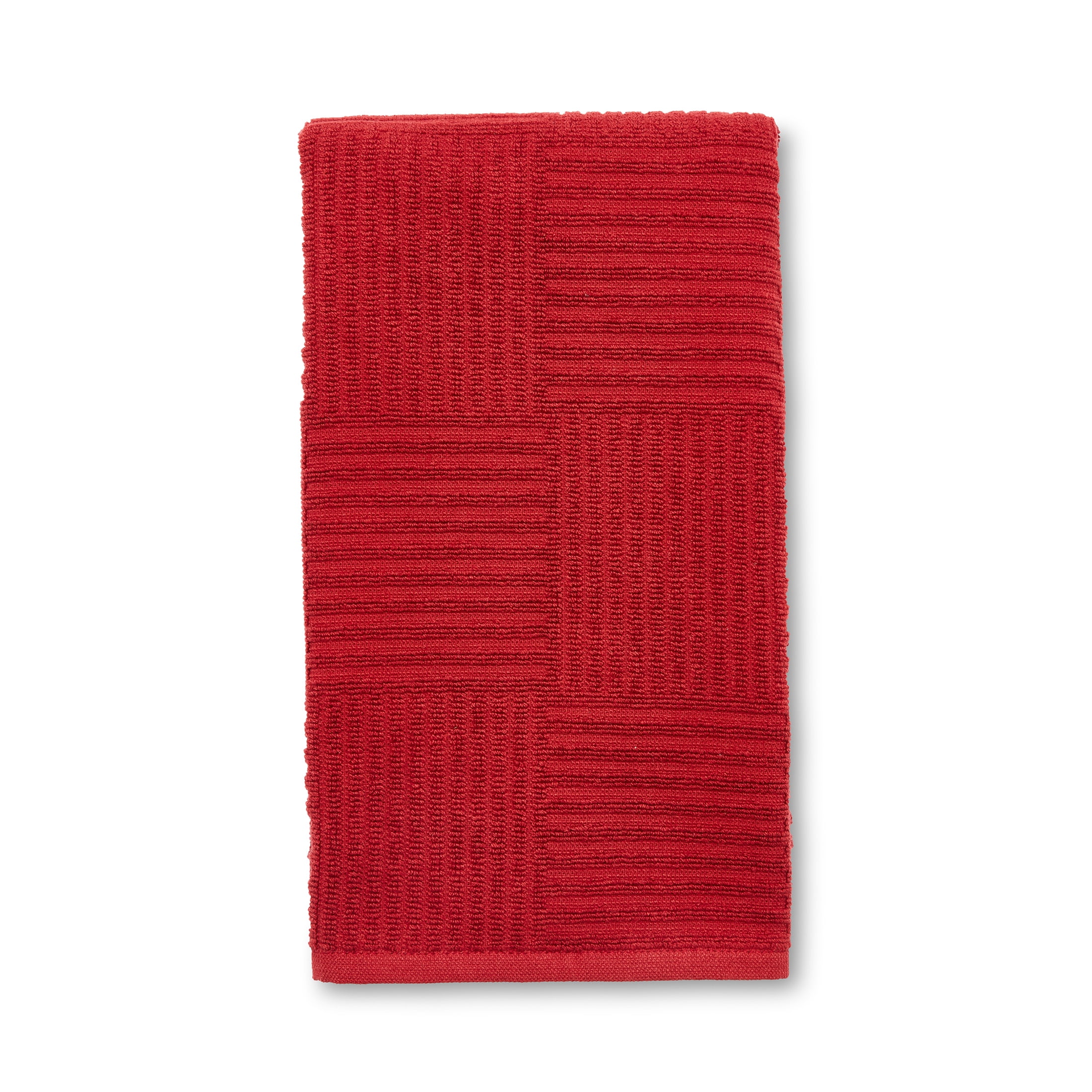Mainstays Red Sedona Cotton Sculpted-Rib Weave Kitchen Towel