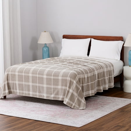 Mainstays Printed Textured Velvet Plush Super Soft Bed Blanket, King Size, Washed Stone Plaid