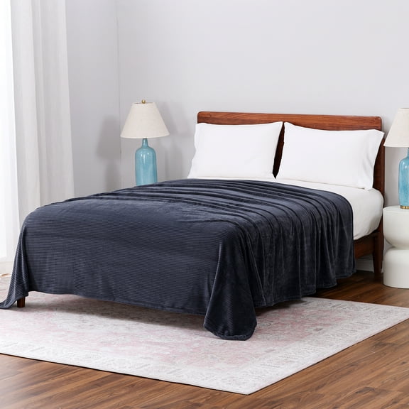 Mainstays Textured Velvet Plush Full/Queen Bed Blanket, Washed Stone Plaid
