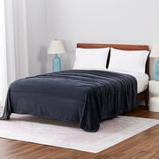 Mainstays Printed Textured Velvet Plush Super Soft Bed Blanket, King Size, Washed Stone Plaid