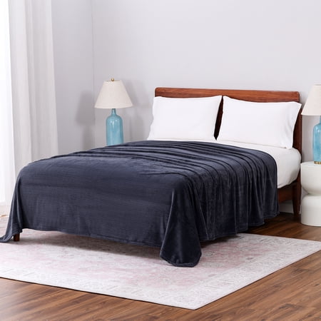 Mainstays Printed Textured Velvet Plush Super Soft Bed Blanket, King Size, Washed Stone Plaid
