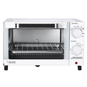Mainstays 4 Slice Countertop Toaster Oven with 3 Settings, Includes Baking Rack and Pan, Arctic White, New