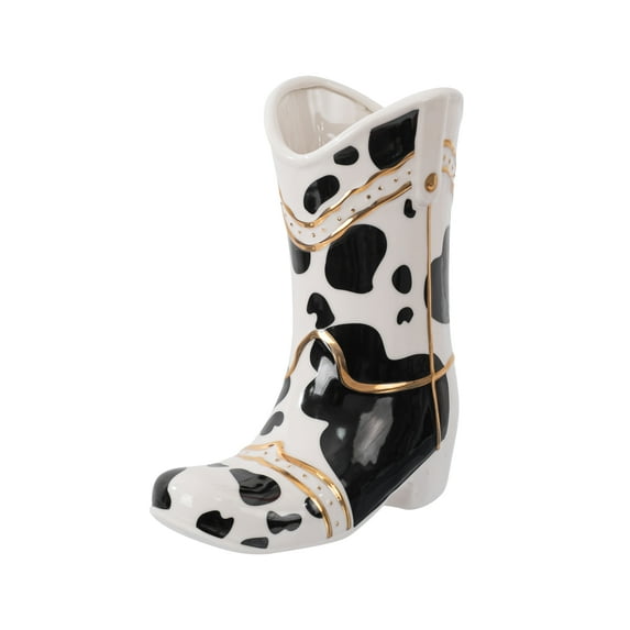 Mainstays Texas 5" x 9.5" x 10.5" Black and White Cowboy Boot Ceramic Planter