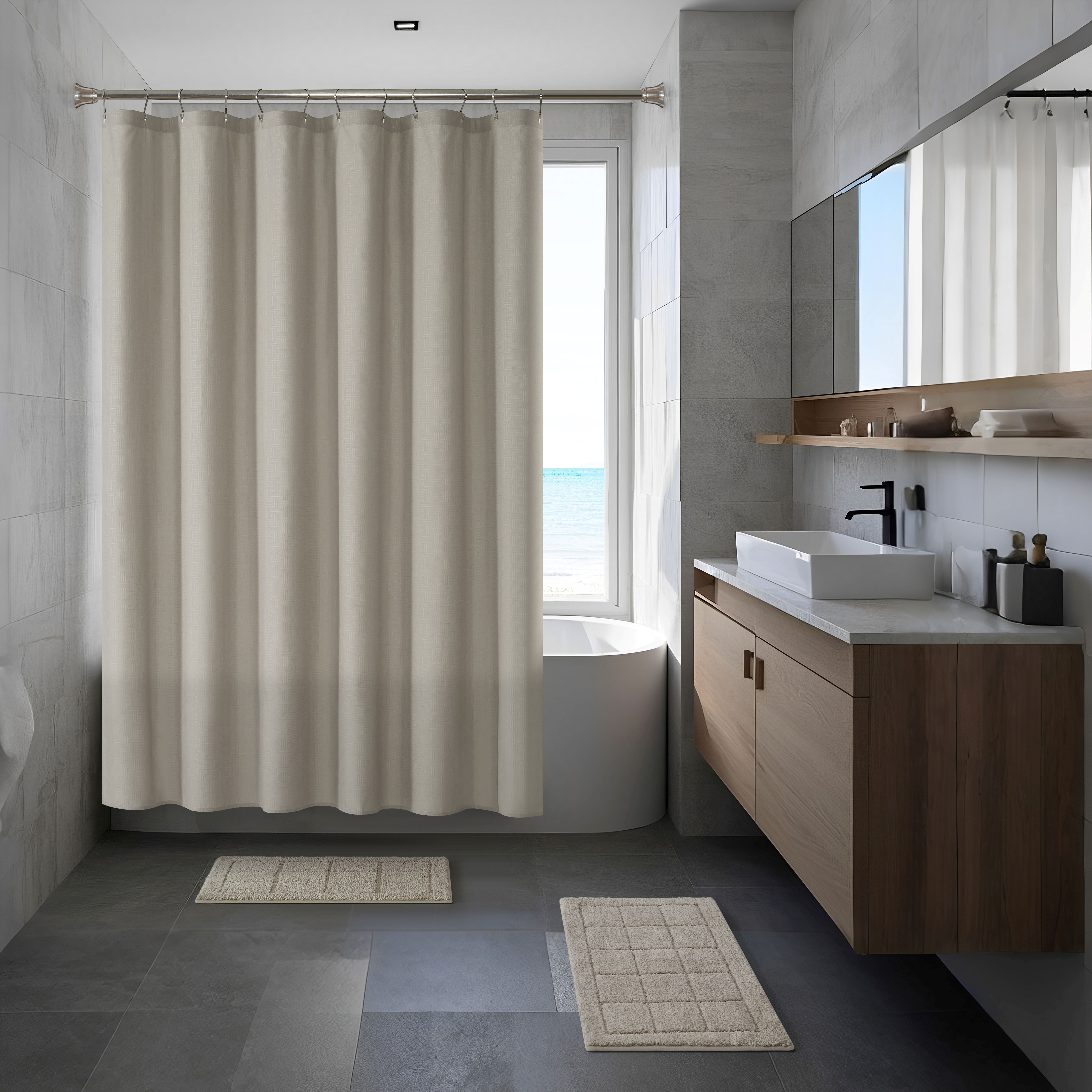 Mainstays 15-Piece Taupe Textured Bathroom Set – Textured Shower Curtain, Bath Rugs & Hooks, Washable Fabric