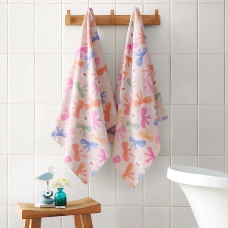 Welhome Kids Towel Set, 2 Piece 100% Cotton Pool Party Towels, 380 GSM, Absorbent Bath Towels For Everyday Use, Floral Printed Bathroom Towels
