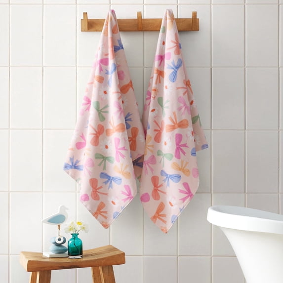 Welhome Kids Towel Set, 2 Piece 100% Cotton Pool Party Towels, 380 GSM, Absorbent Bath Towels For Everyday Use, Floral Printed Bathroom Towels