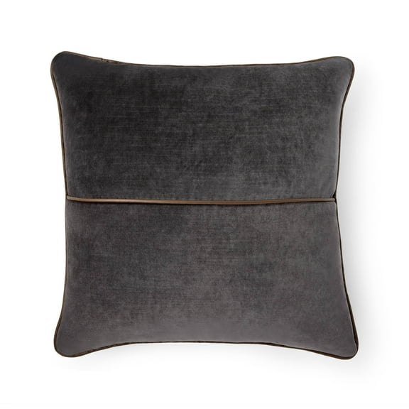 Mainstays 18" x 18" Black Velvet With Faux Leather Trim Polyester Decorative Pillow