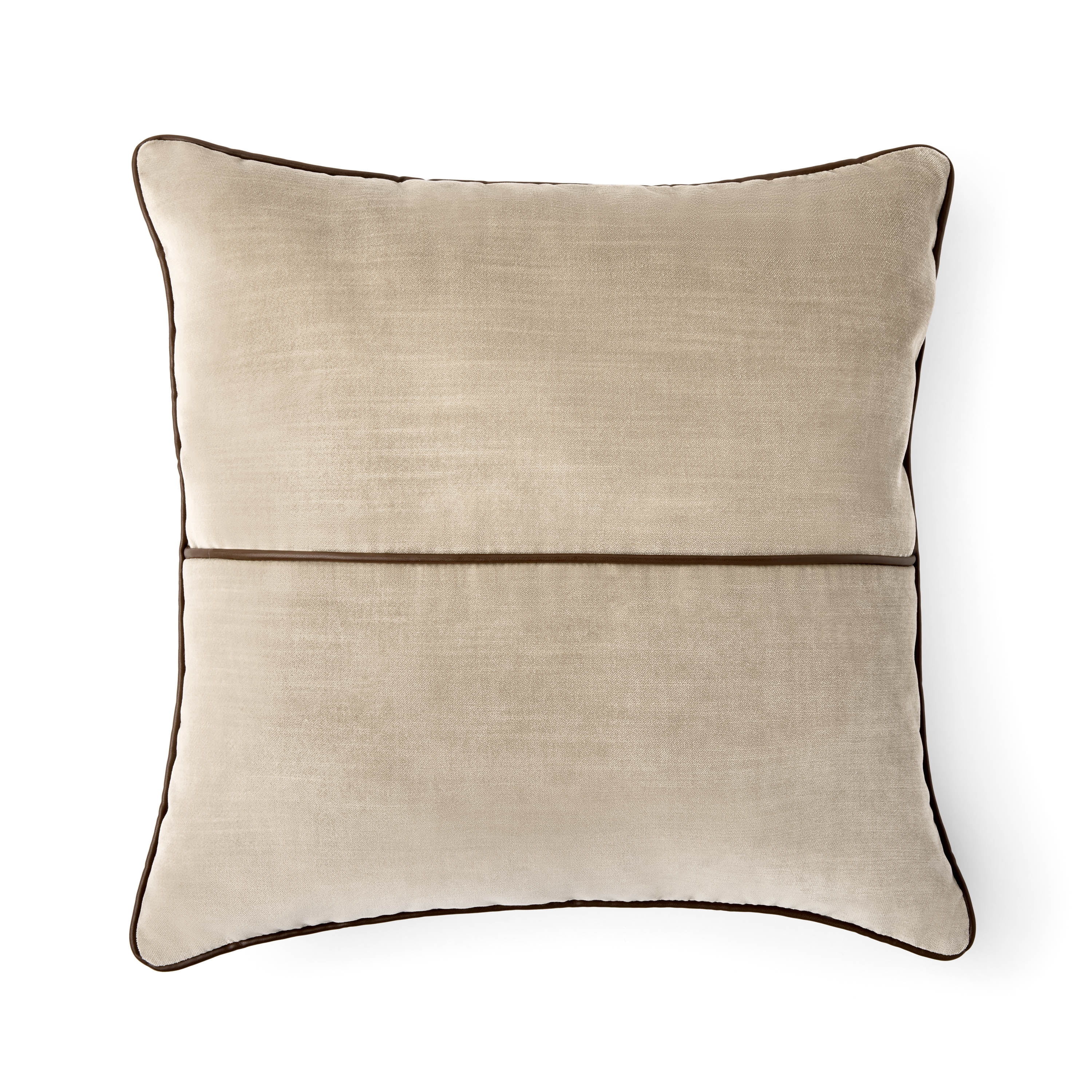Mainstays 18" x 18" Beige Velvet With Faux Leather Trim Polyester Decorative Pillow