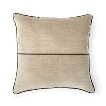 Mainstays 18" x 18" Beige Velvet With Faux Leather Trim Polyester Decorative Pillow