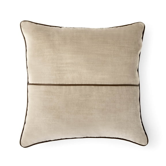 Mainstays 18" x 18" Beige Velvet With Faux Leather Trim Polyester Decorative Pillow