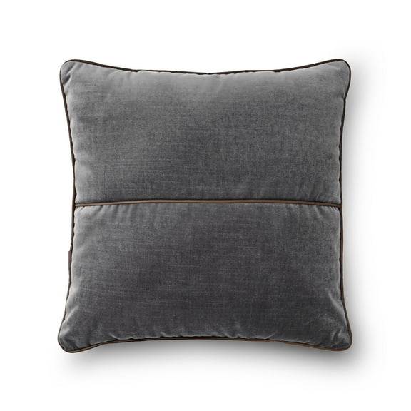 Mainstays 18" x 18" Grey Flannel Velvet With Faux Leather Trim Polyester Decorative Pillow Cover