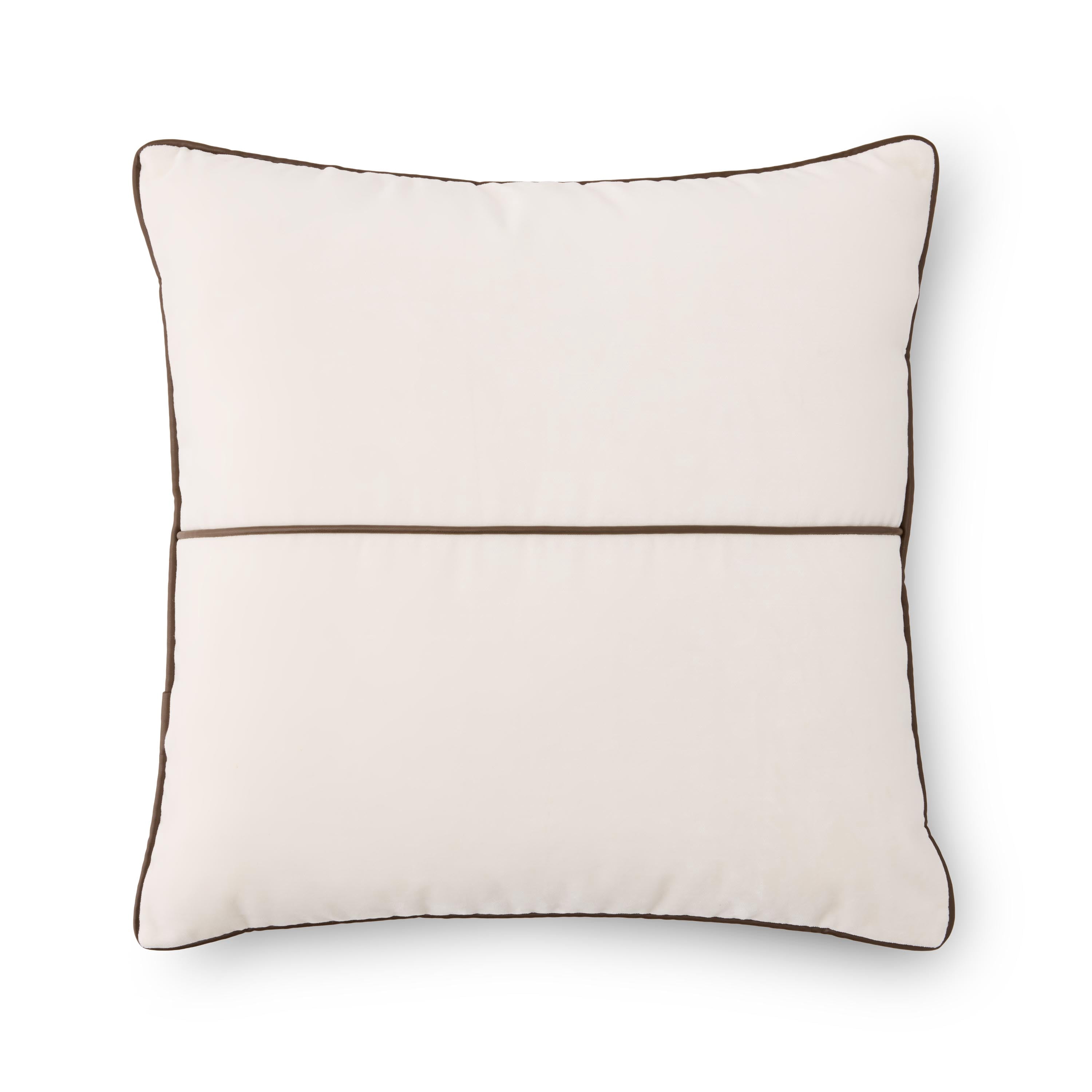 Mainstays 18 x 18 Vanilla Dream Velvet Decorative Pillow Cover with Faux Leather Trim, 100% Polyester