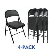 Mainstays Deluxe Vinyl Padded Seat and Back Folding Chair, Black Set of 4