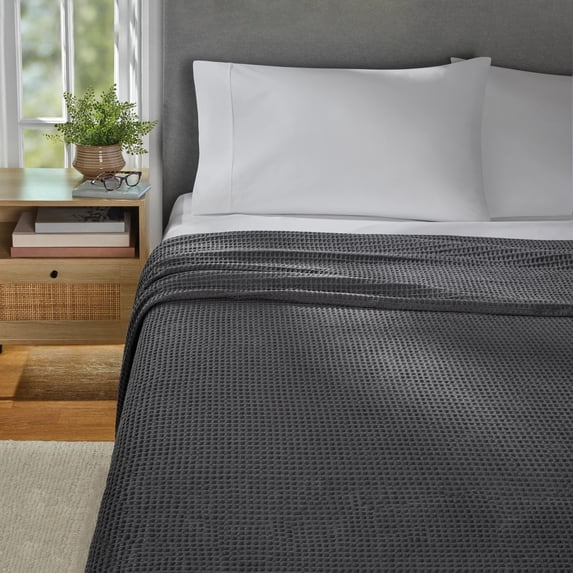 Mainstays Cotton Waffle Bed Blanket, Grey Stone, King