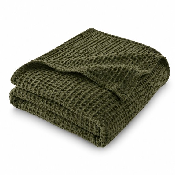 Mainstays Cotton Waffle Bed Blanket, Bay Leaf, Full/Queen Size