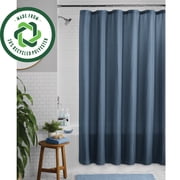Mainstays Waffle-Weave Fabric Shower Curtain, Textured Cotton Blend with Recycled Polyester, 72” x 72”, Washed Indigo Blue