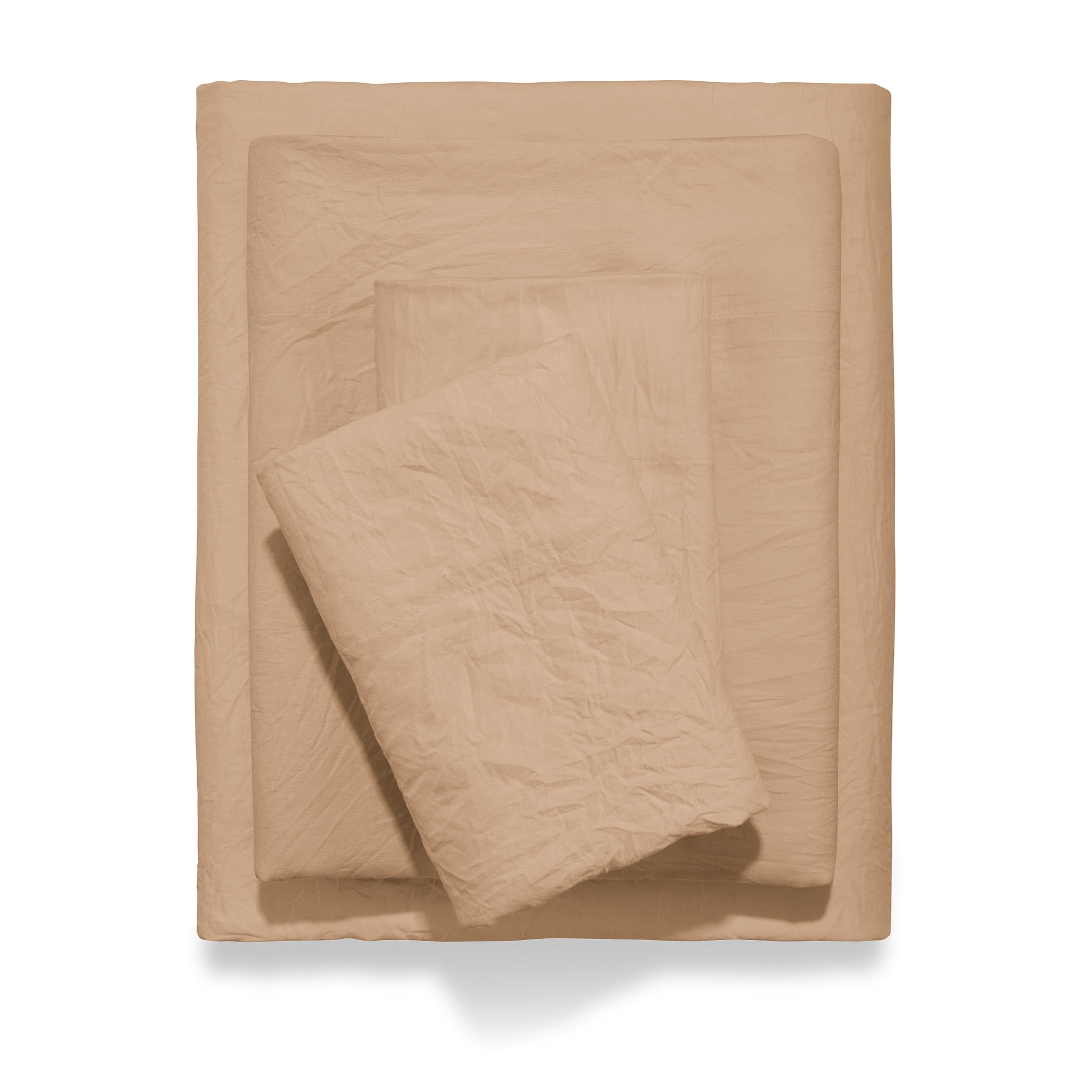 Mainstays Enzyme Washed Microfiber Bed Sheet Set, Fatigue Tan, King, 4 Pieces