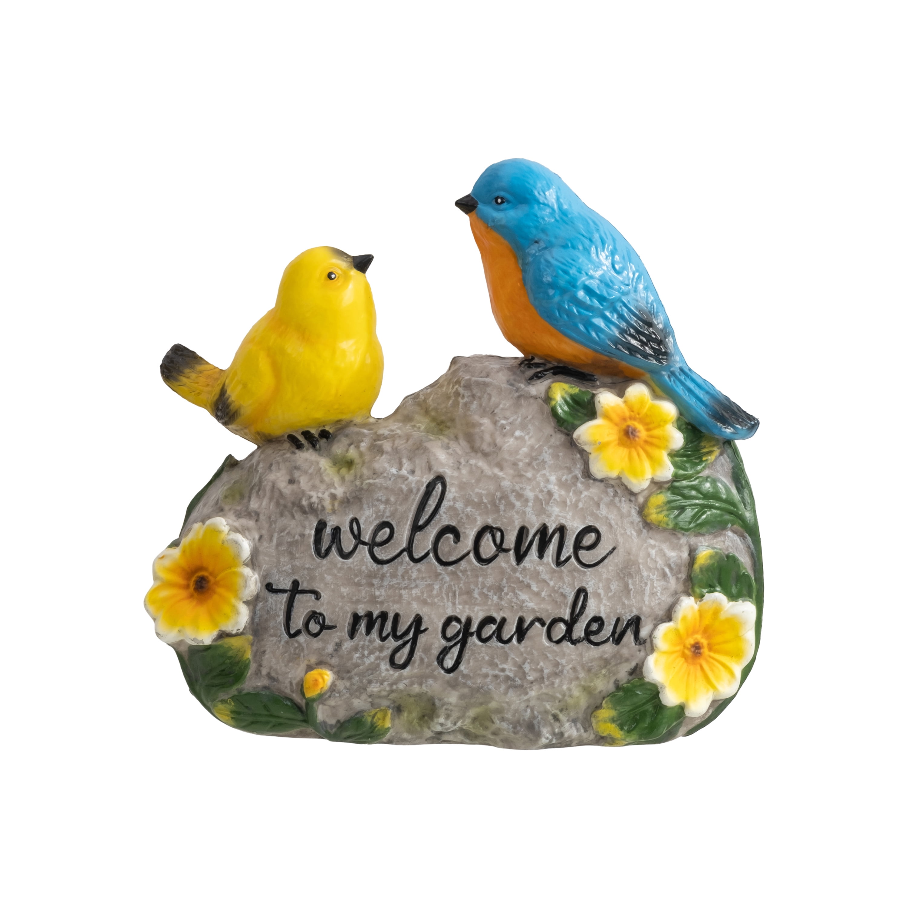Mainstays Welcome Rock Outdoor Garden Statue with Colorful Birds, Weather-Resistant