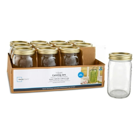 Mainstays Large 32 oz Wide Mouth Mason Jars 12pk, Quart Canning Jars and Lids, Bulk Glass Jars for Canning Whole Fruits, Jarring Tomatoes, Pantry Organization,Vases