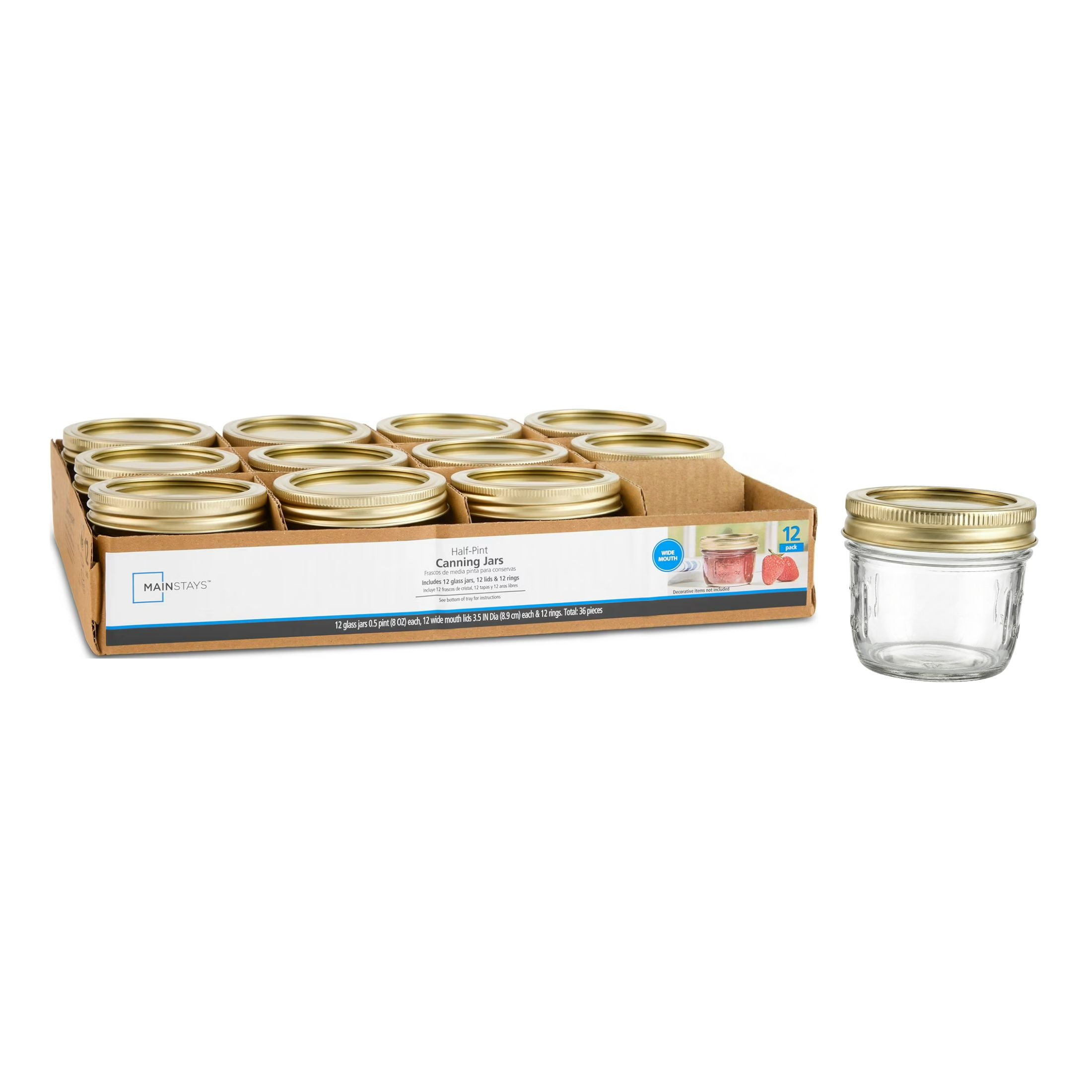 Mainstays Small 8 oz Mason Jars 12pk, Wide Mouth Half Pint Canning Jars and Lids, Bulk Glass Jars for Jam, Jelly, Yogurt, Baby Food, Candle Making, Gifting - Walmart.com