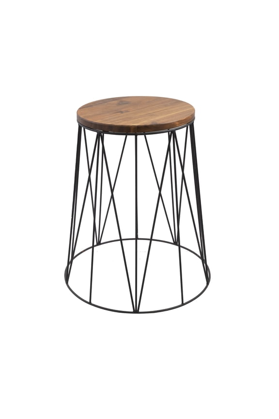 Acacia Wooden Top and Powder-Coated Metal Frame Plant Stand, 16.3 in Dia x 18.9 in H