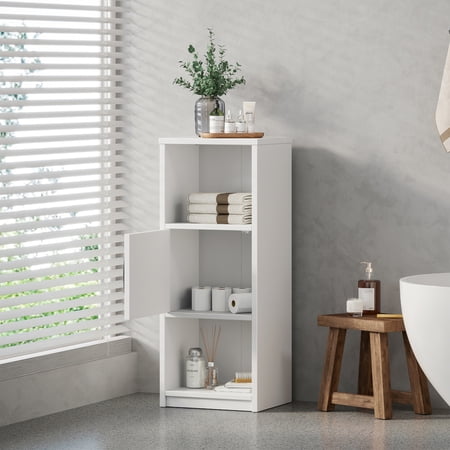 Mainstays Ardent 3 Tier Storage Tower with Door and Open Shelves in White