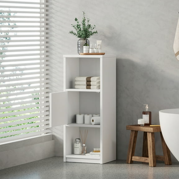 Mainstays Ardent 3 Tier Storage Tower with Door and Open Shelves in White