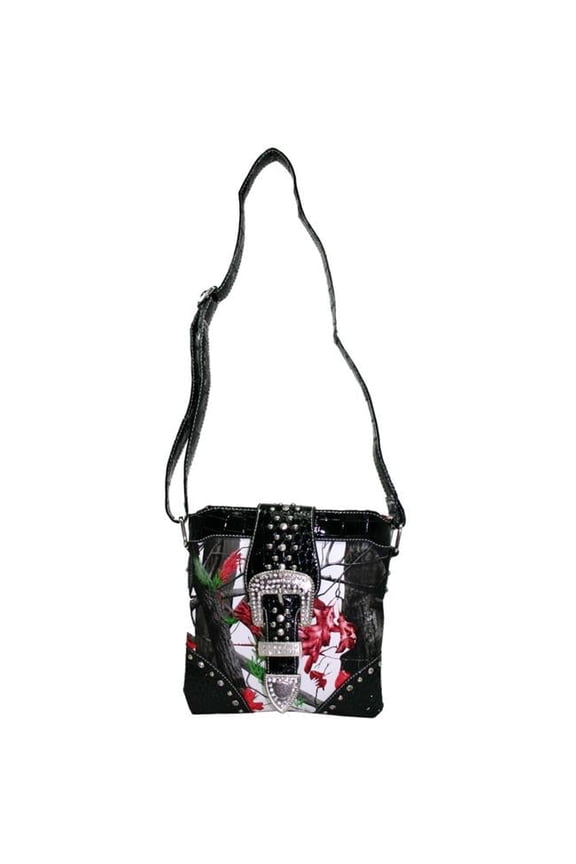 MS213-Rd-WT Western Rhinestone Buckle Cross Body Messenger Bag - Red & Multi Coolr
