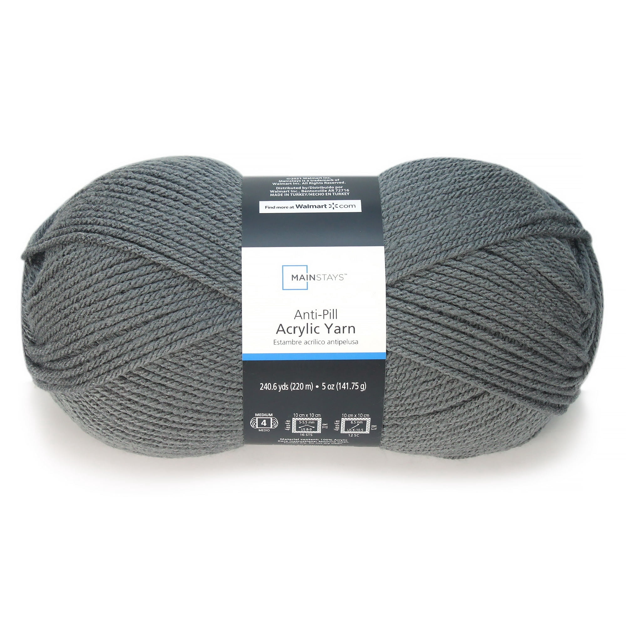 Mainstays Anti-Pill Acrylic Yarn, 5 oz, Charcoal
