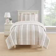 Mainstays All in One Reversible Comforter and Sheet set- 5 Piece, Twin, Beige Stripe