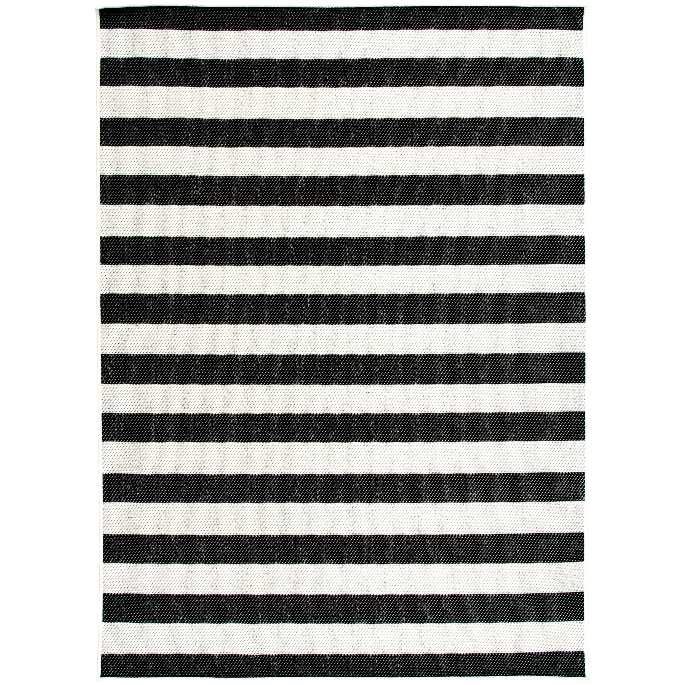 Mainstays Black and White Striped Cabana Woven Outdoor Rug, 5'x7'