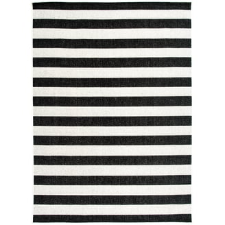 Mainstays Black and White Striped Cabana Woven Outdoor Rug, 5'x7'