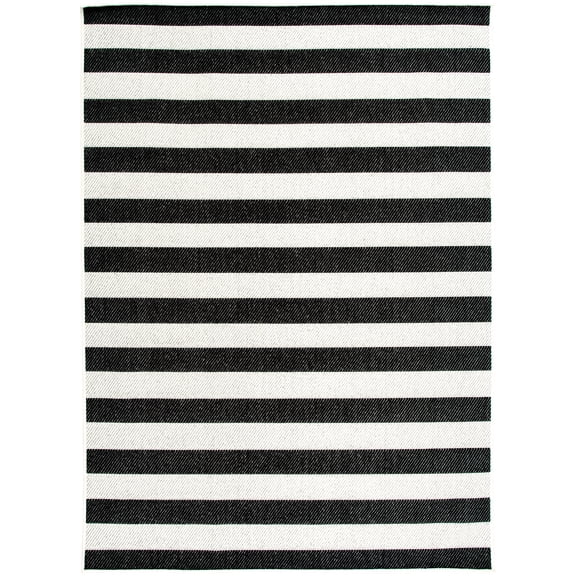 Mainstays Black and White Striped Cabana Woven Outdoor Rug, 5'x7'