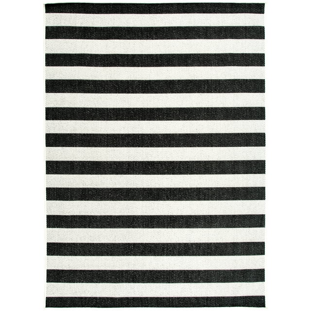 Mainstays Black and White Striped Cabana Woven Outdoor Rug, 5'x7'