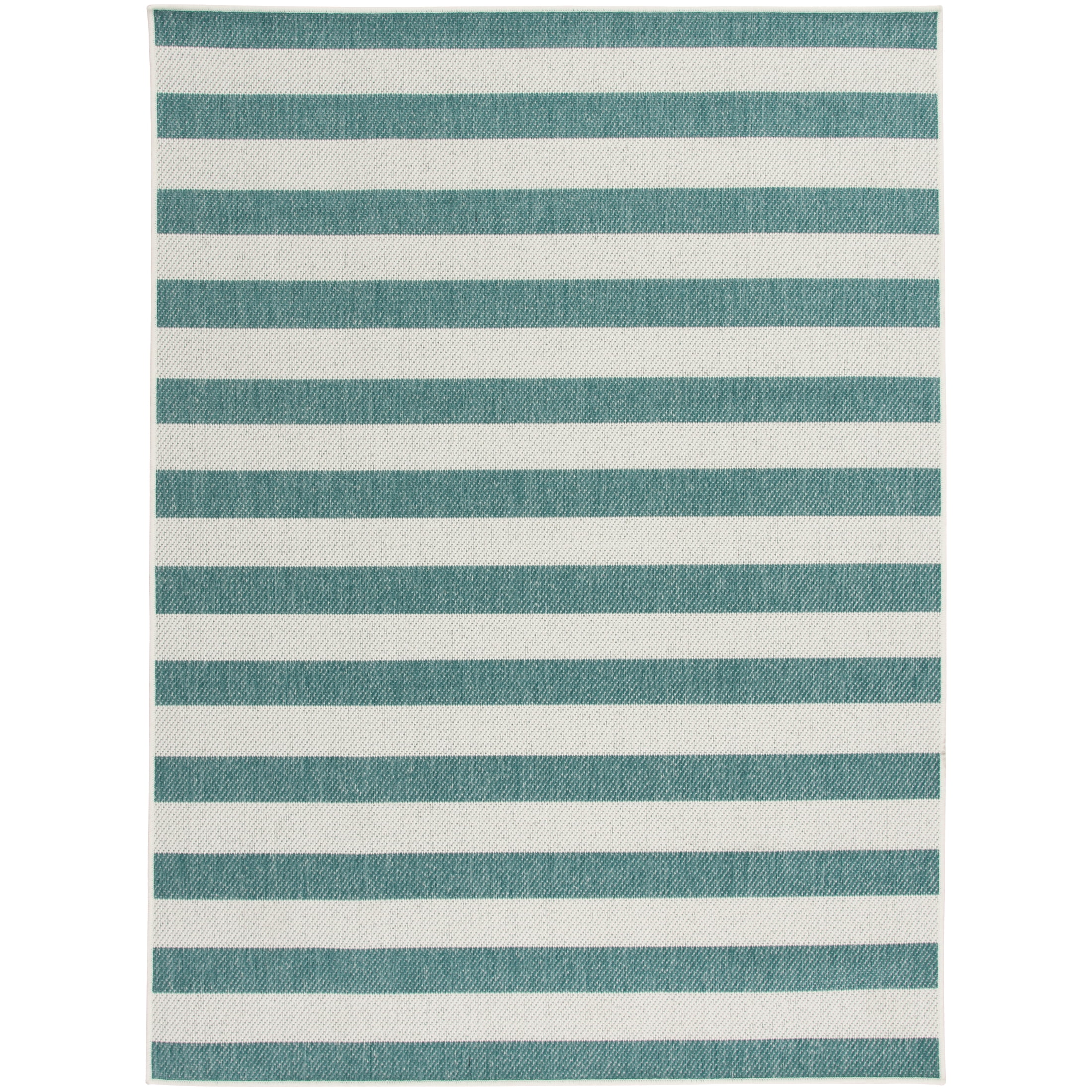 Mainstays Teal and White Striped Southwest Cabana Woven Outdoor Rug, 5' x 7'