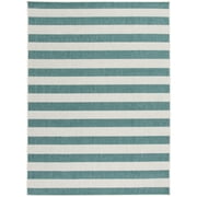Mainstays Teal and White Striped Southwest Cabana Woven Outdoor Rug, 5' x 7'