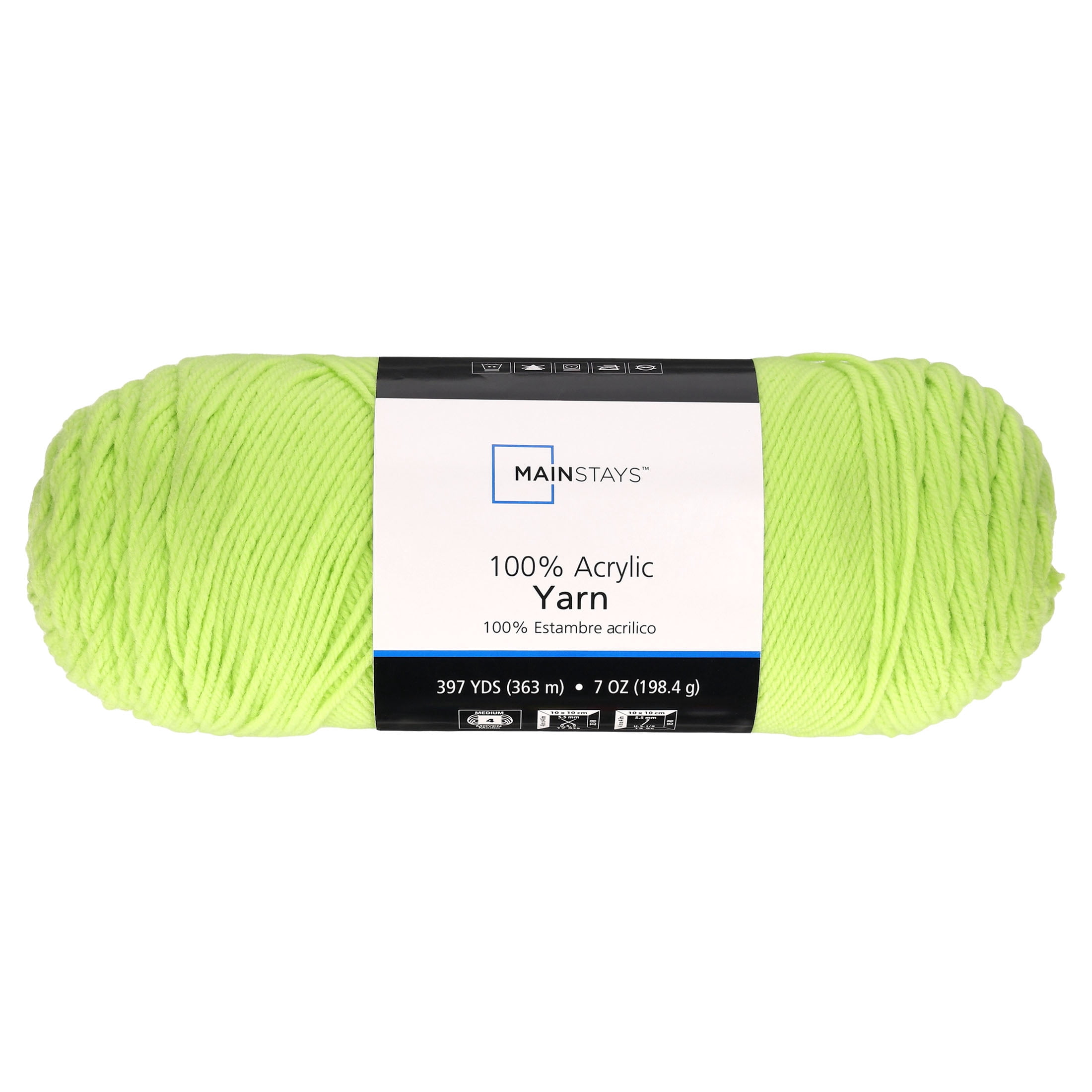 Mainstays Size 4 Medium Weight Acrylic Spring Green Yarn, 7 oz, 397 yds