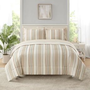 Mainstays All-In-One Reversible Comforter and Sheet Set - 7 Piece, Queen, Beige Stripe