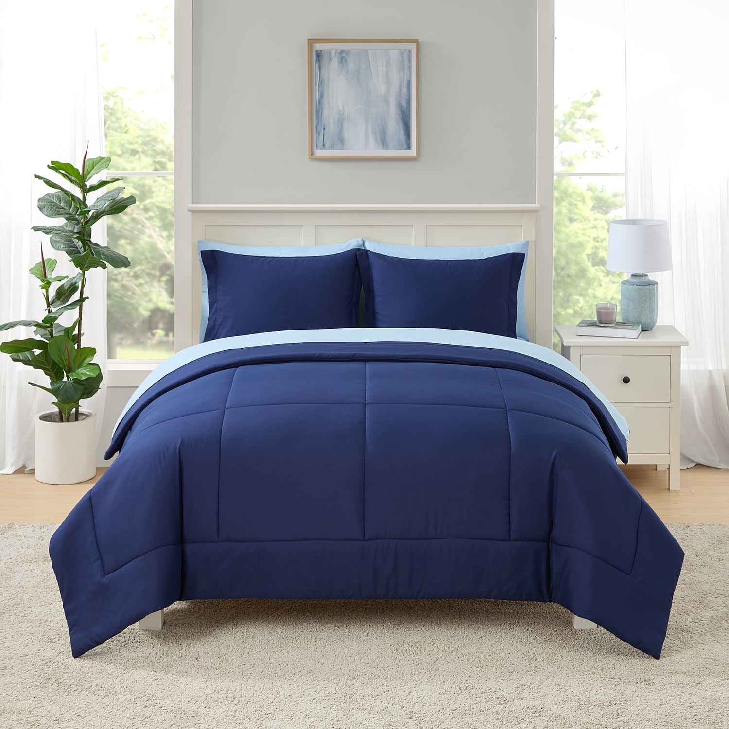 Mainstays All-in-One Reversible Comforter and Sheet Set - 7 Piece, Queen, Navy