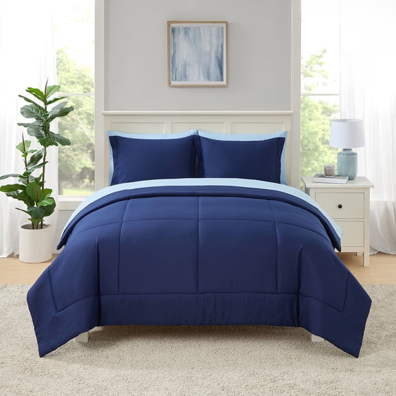Mainstays All-in-One Reversible Comforter and Sheet Set - 7 Piece, Queen, Navy
