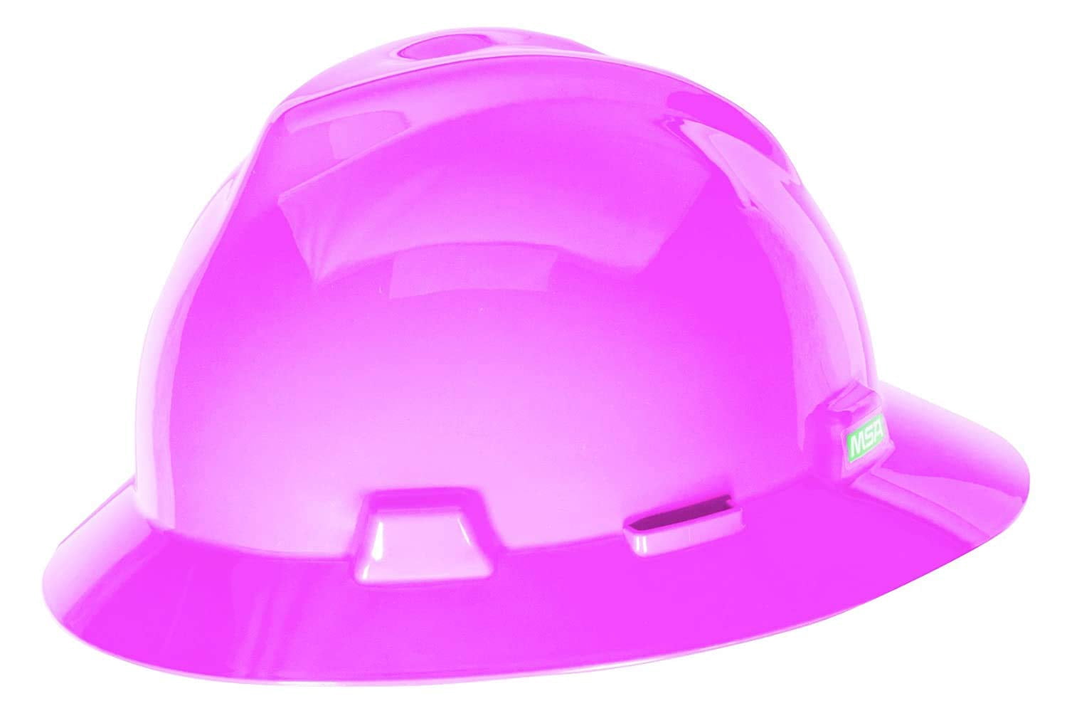 MSA 10156374 V-Gard Full-Brim Hard Hat With Staz-on Pinlock Suspension | Polyethylene Shell, Superior Impact Protection, Self Adjusting Crown Straps - Standard Size in Hot Pink