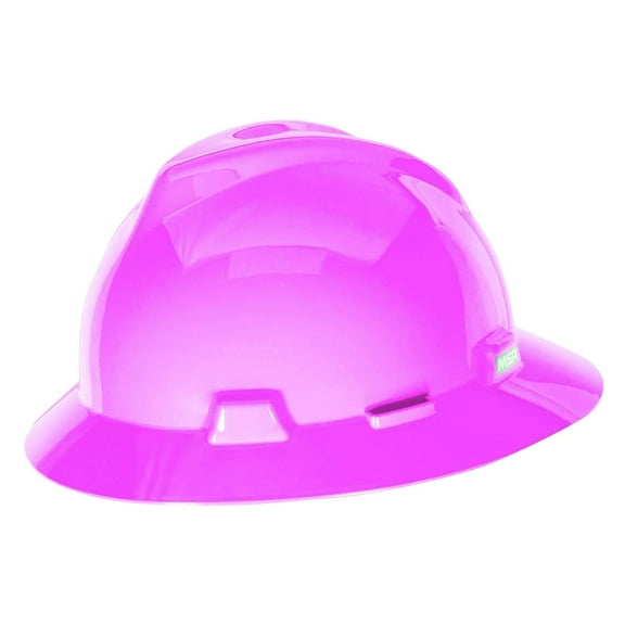 MSA 10156374 V-Gard Full-Brim Hard Hat With Staz-on Pinlock Suspension | Polyethylene Shell, Superior Impact Protection, Self Adjusting Crown Straps - Standard Size in Hot Pink