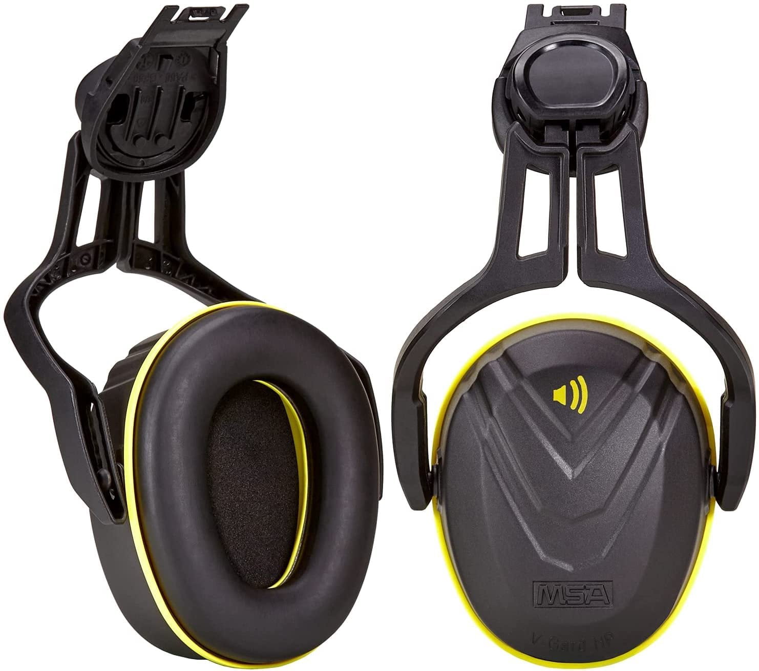 MSA 10190357 V-Gard Helmet Ear Defenders - Enhanced Comfort Hearing Protection Capsules with Helmet Mount for V-Gard Cap Style Hard Hats - Black/Yellow - Medium Attenuation SNR: 32 dB