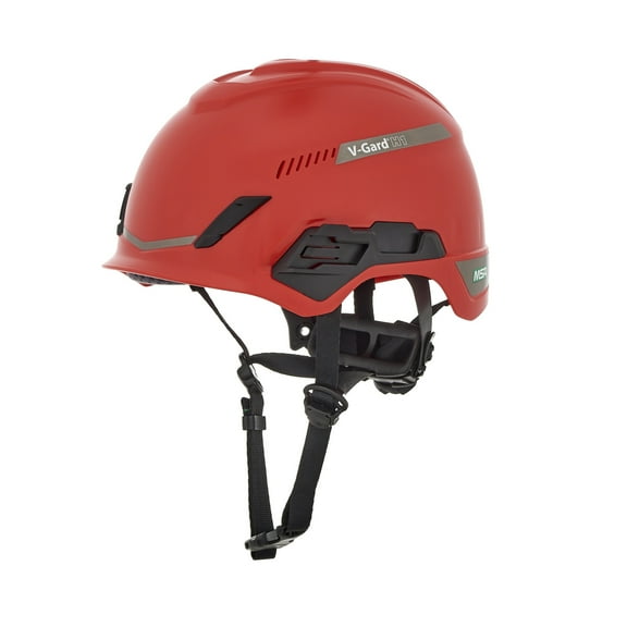 MSA 10194784 H1 V-Gard Helmet With Fas-Trac III Ratchet Suspension | Polyethylene Shell, Superior Impact Protection, Self Adjusting Crown Straps - Standard Size in Red