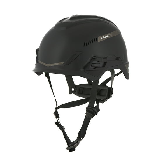 MSA 10194790 H1 V-Gard Helmet With Fas-Trac III Ratchet Suspension | Polyethylene Shell, Superior Impact Protection, Self Adjusting Crown Straps - Standard Size in Black