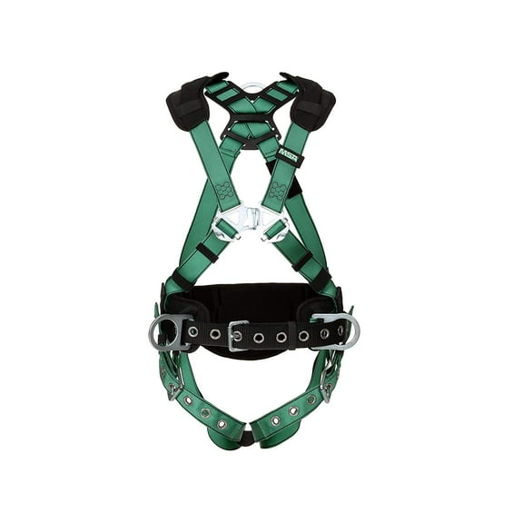 MSA 10197365 V-Form Construction Harness - Extra Large, D-Ring Configuration: Back/Hip, Tongue Buckle Leg Straps, With Shoulder Padding, Full Body Harness CA3