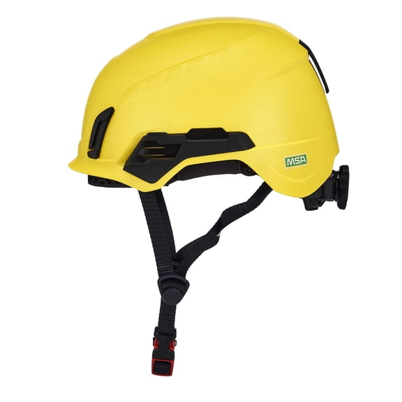MSA 10242637 V-Gard H2 Pro Safety Type 2 Helmet with Comfortable Fas-Trac III Ratchet Suspension | Push-Button Accessory Rail and Universal Lighting Clips | Non-Vented, Standard Size in Yellow CA2